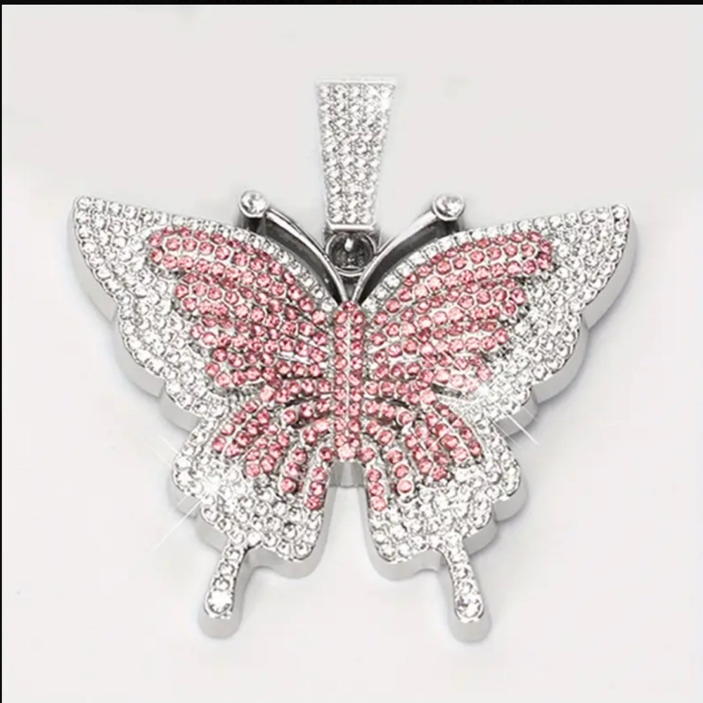 Elegant Pink Butterfly Necklace- Fashion Jewelry - Picture 8 of 12